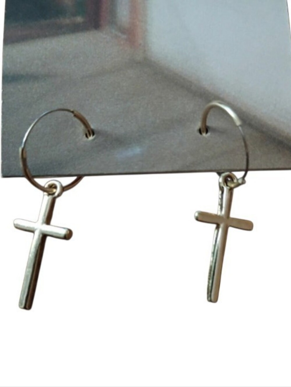 Gold Cross Huggie Earrings